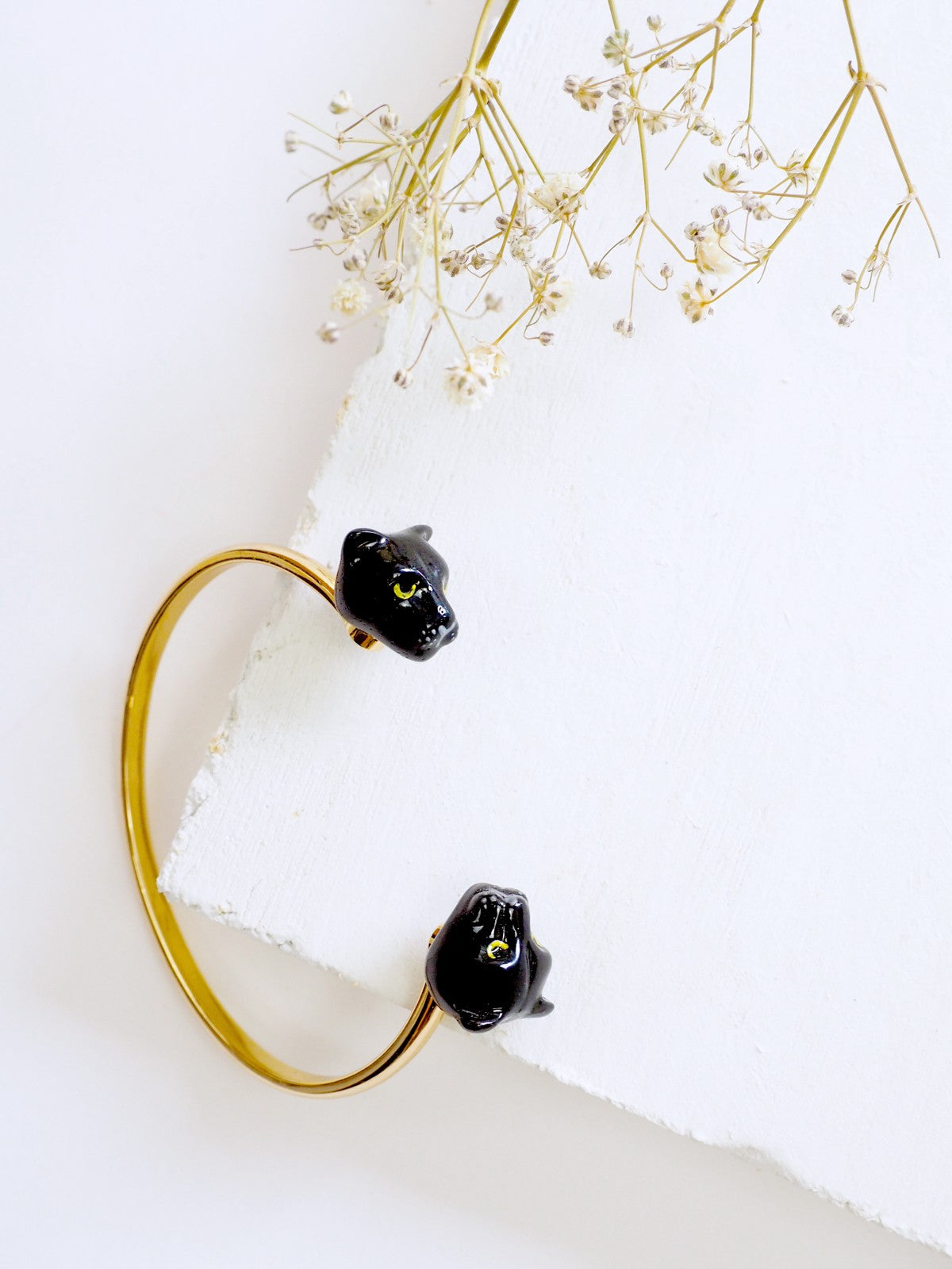 bracelet ajustable en porcelaine peinte à la main animal panthère noire