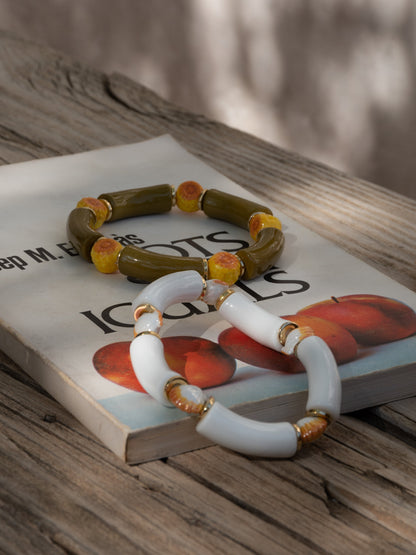 Bracelet perles blanches coquillage