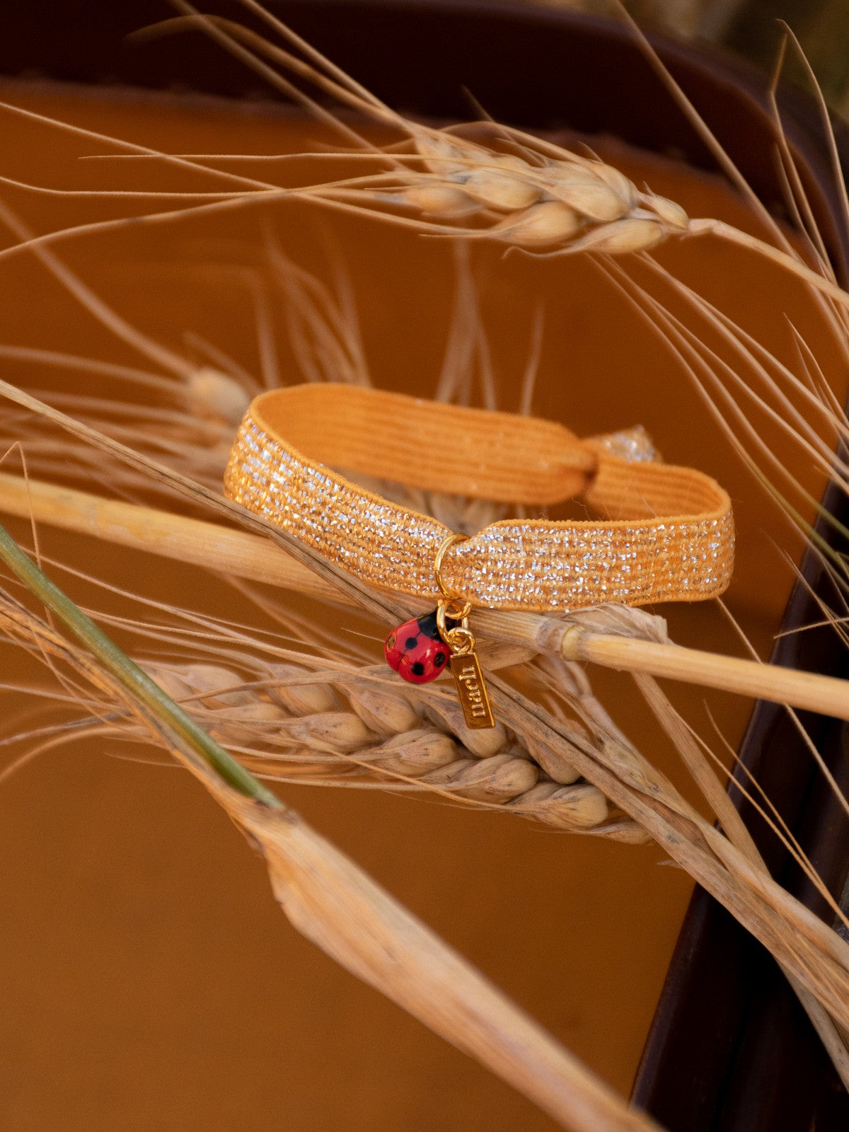 Bracelet élastique orange brillant coccinelle