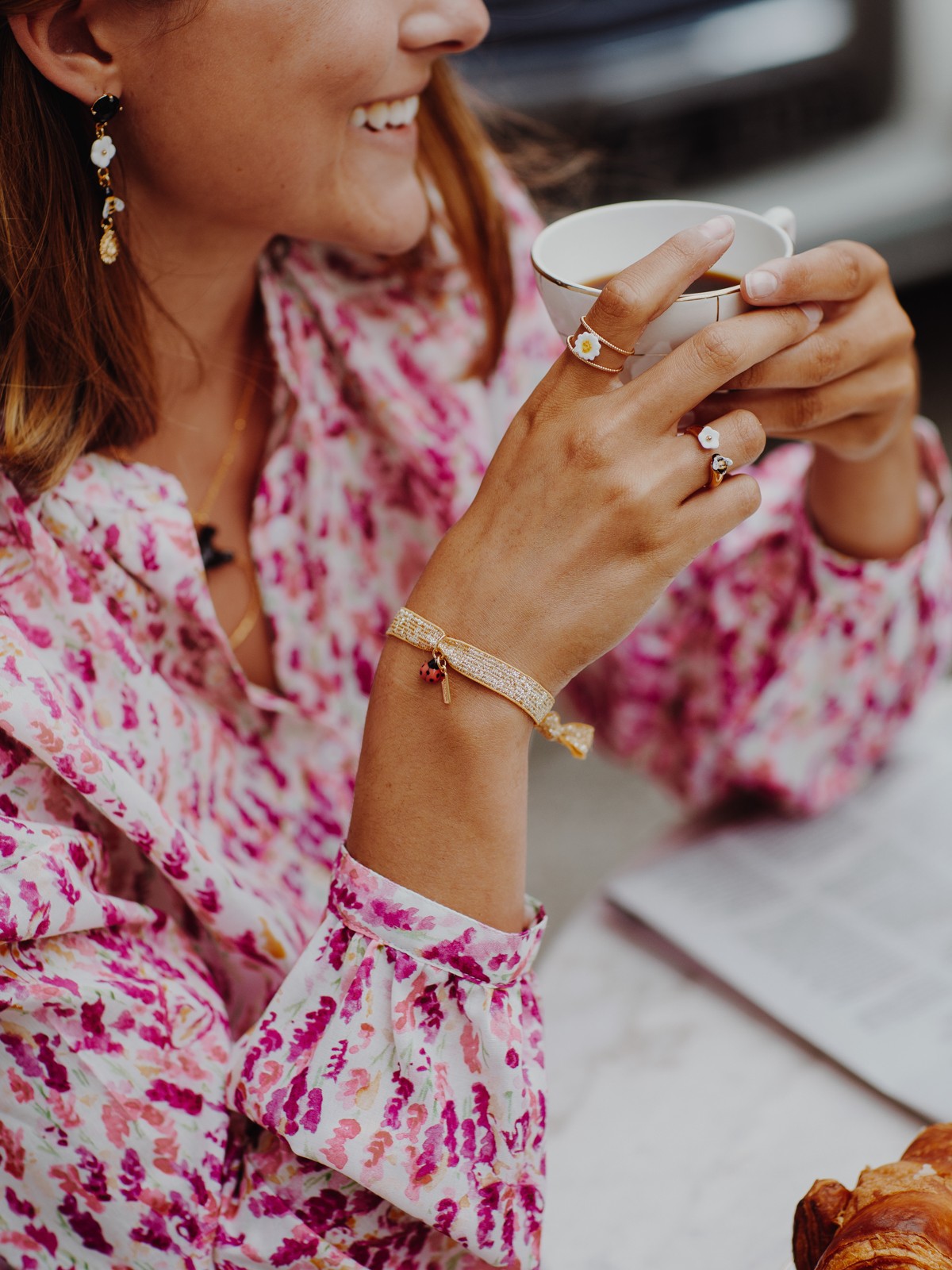Bracelet élastique orange brillant coccinelle