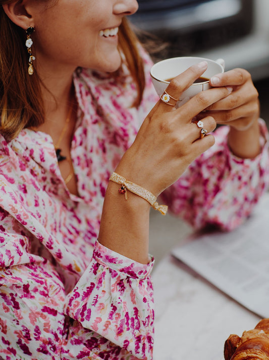 Bracelet élastique orange brillant coccinelle