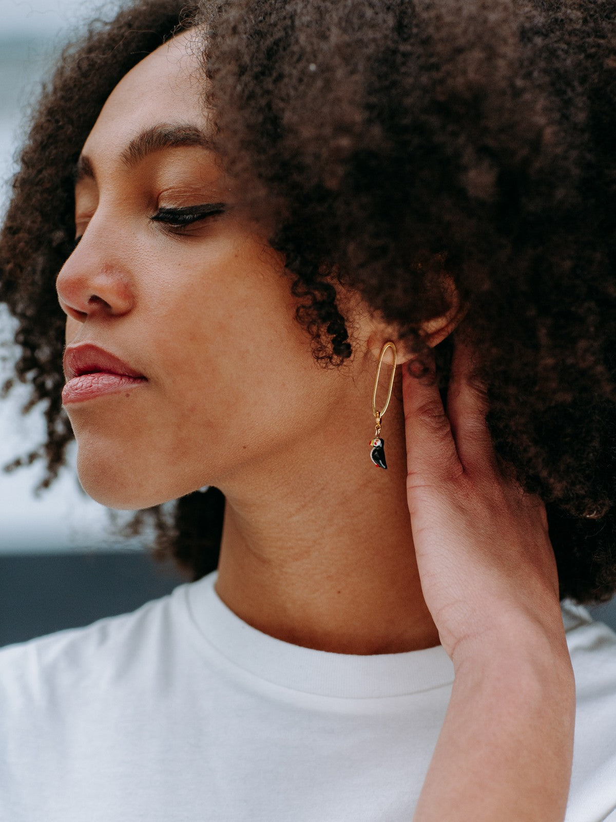 Charm's animal macareux porcelaine peint à la main