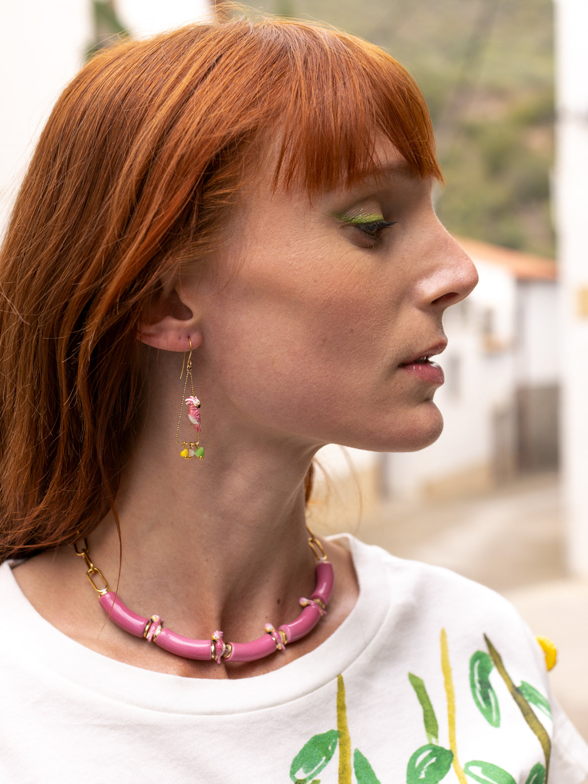 Collier cacatoès & perles roses