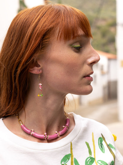 Collier cacatoès & perles roses