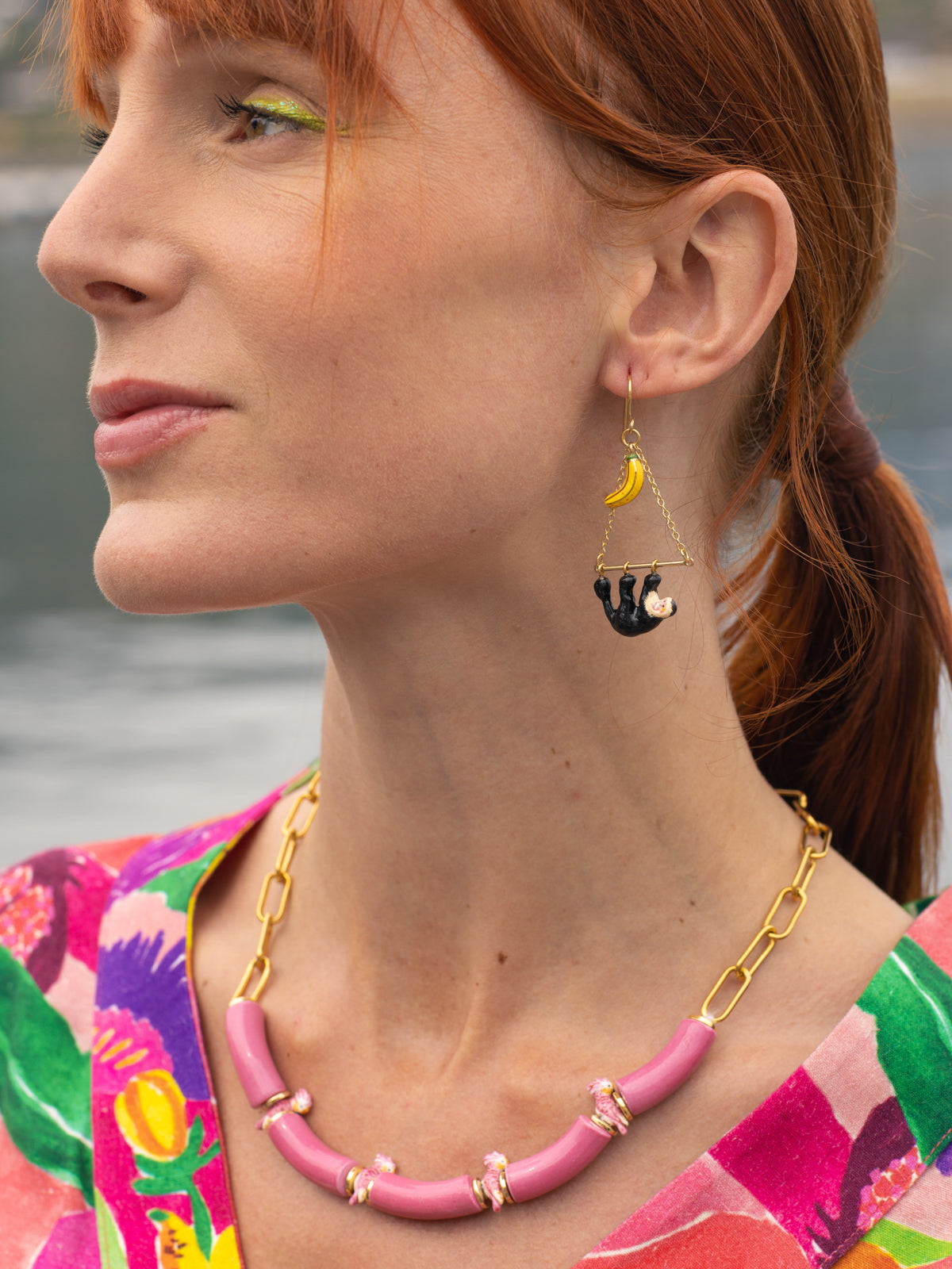 Collier cacatoès & perles roses