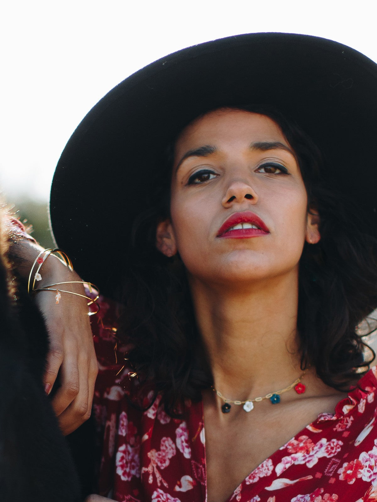 Collier fleurs végétal porcelaine peint à la main