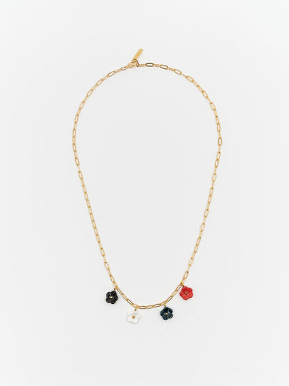 Collier fleurs végétal porcelaine peint à la main