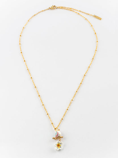 Collier oiseau sur branche et fleur