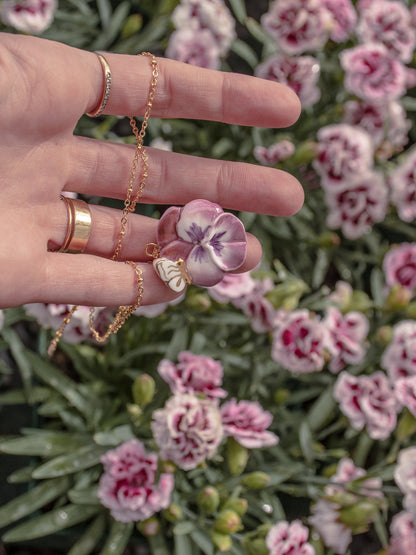 Collier pensée & papillon violet