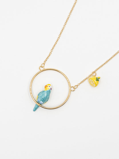 Collier rond perruche bleue & citron