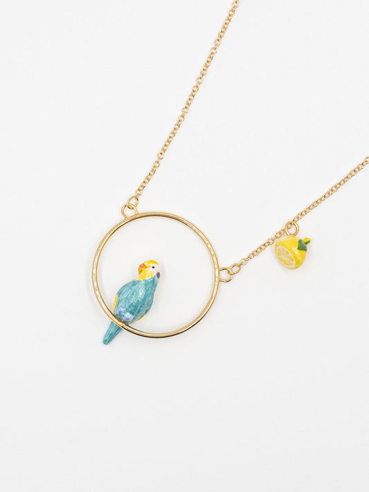 Collier rond perruche bleue & citron
