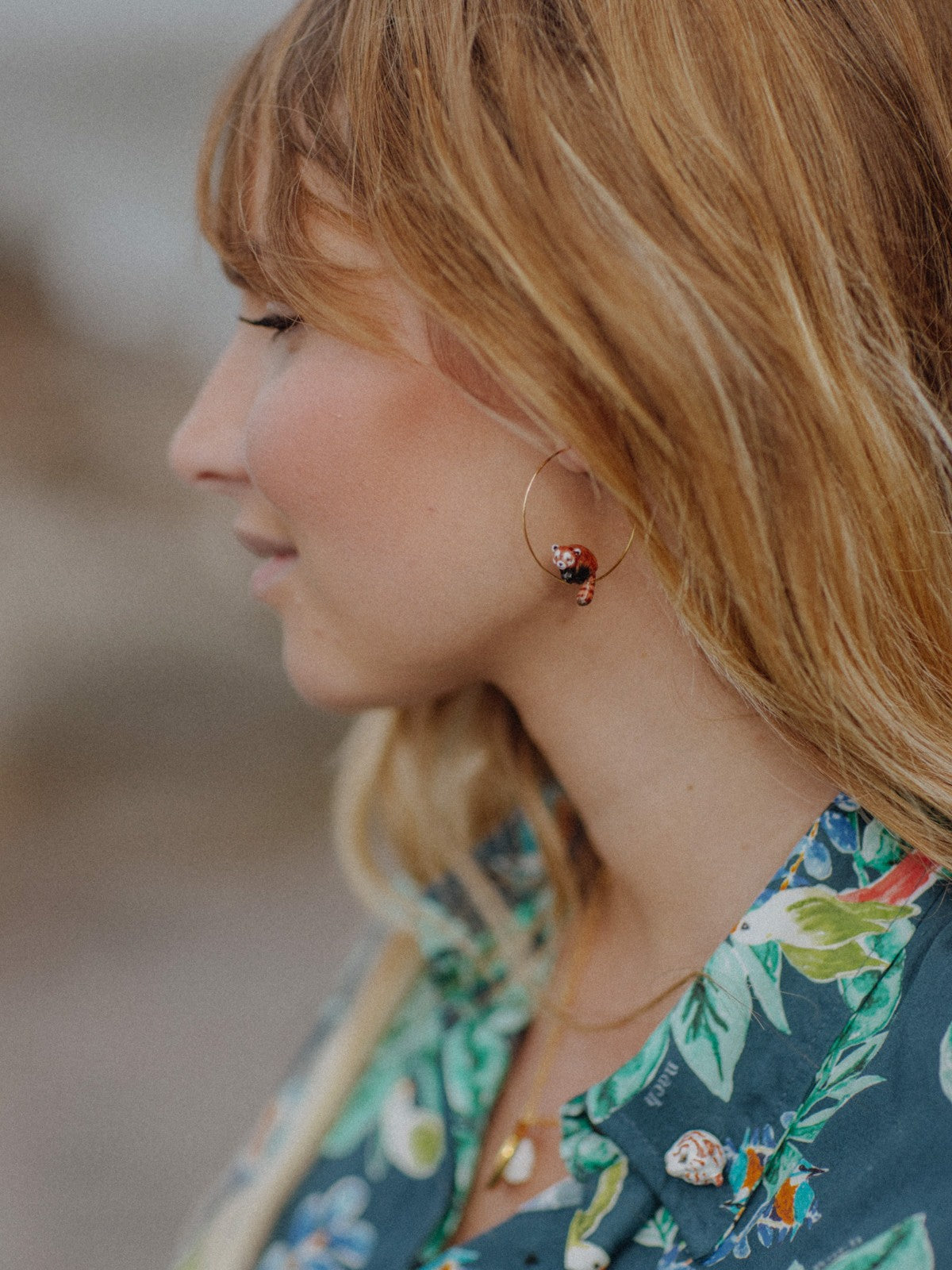 créoles panda roux en porcelaine fait main