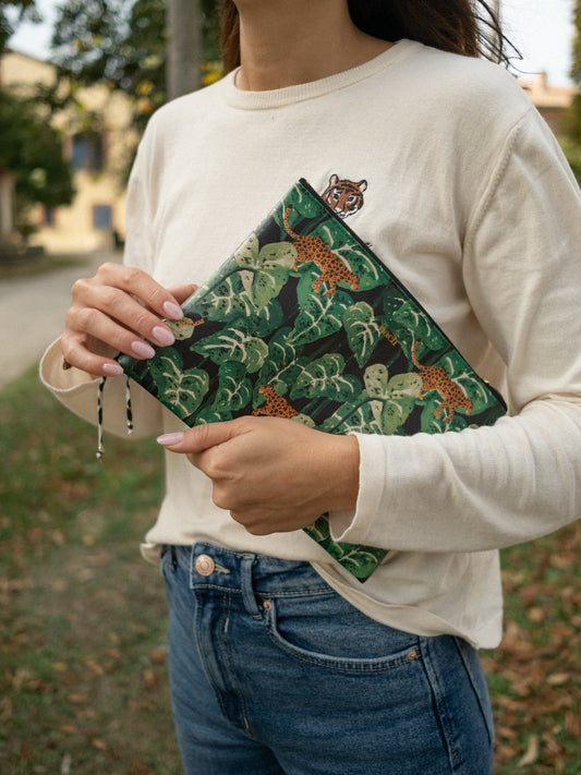 Pochette feuilles & léopard